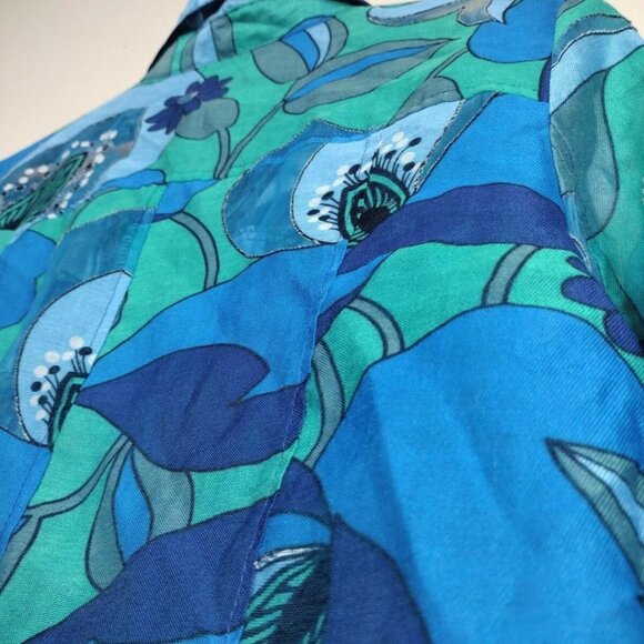 Erin London Floral Blazer Jacket Women's Lined Front Button Blue Green Size L - Picture 6 of 11